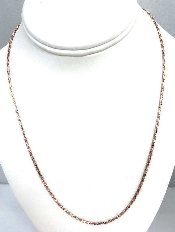 Sterling Silver &amp; Gold Vermeil 1.4mm Diamond-Cut 18” Rope Chain Necklace 6.1 Gr