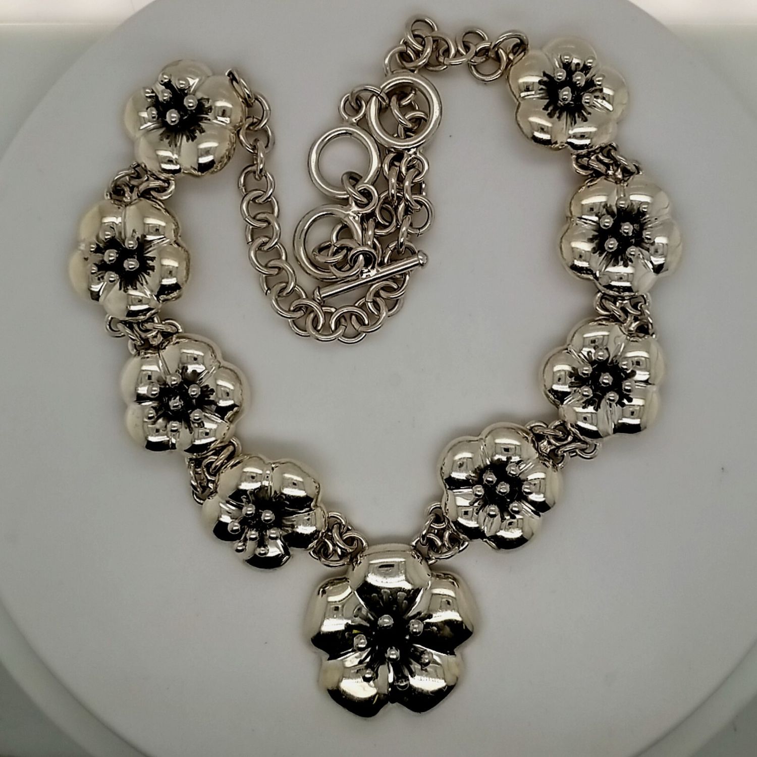 Vintage Designer CII 3D Flower Sterling Silver 18 Inch Necklace