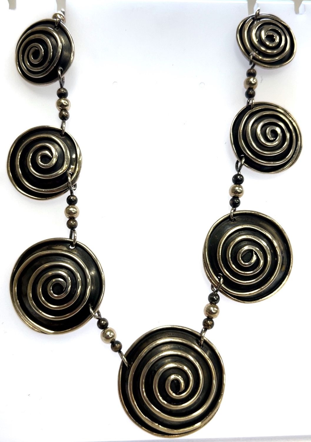 Vintage Sterling Silver Graduated Spiral Circle 17.5” Necklace 46.6 Grams