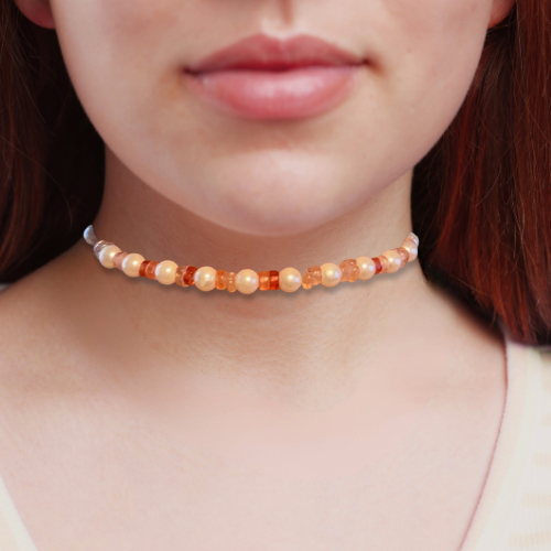 Flower & Pearl Beads Beaded Choker