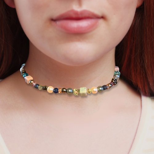 Purple & Blue Beaded Choker