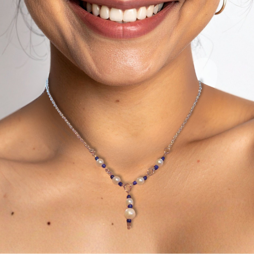 Pearl & Dark Blue Necklace