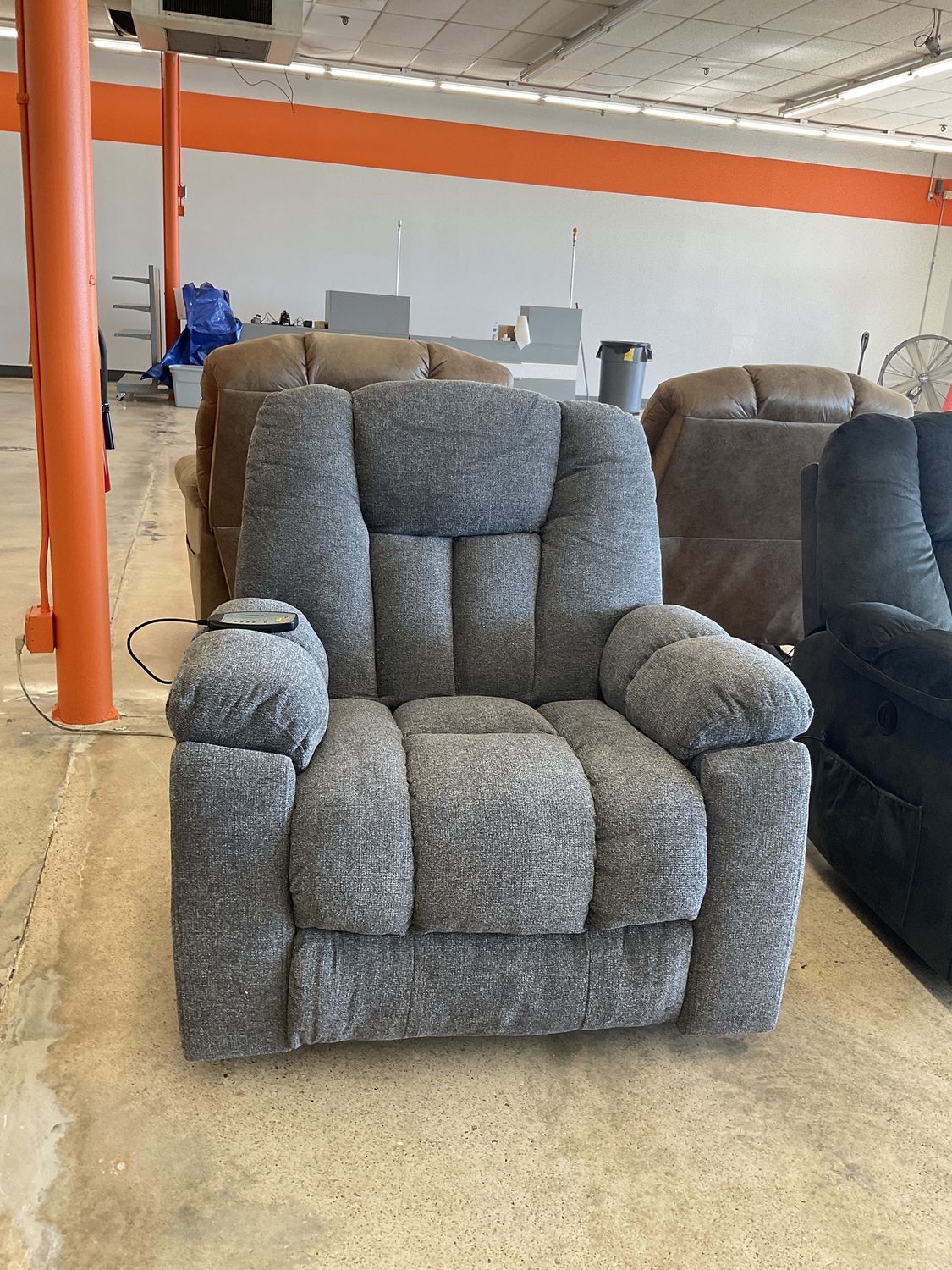 Gray power lift recliner with massage