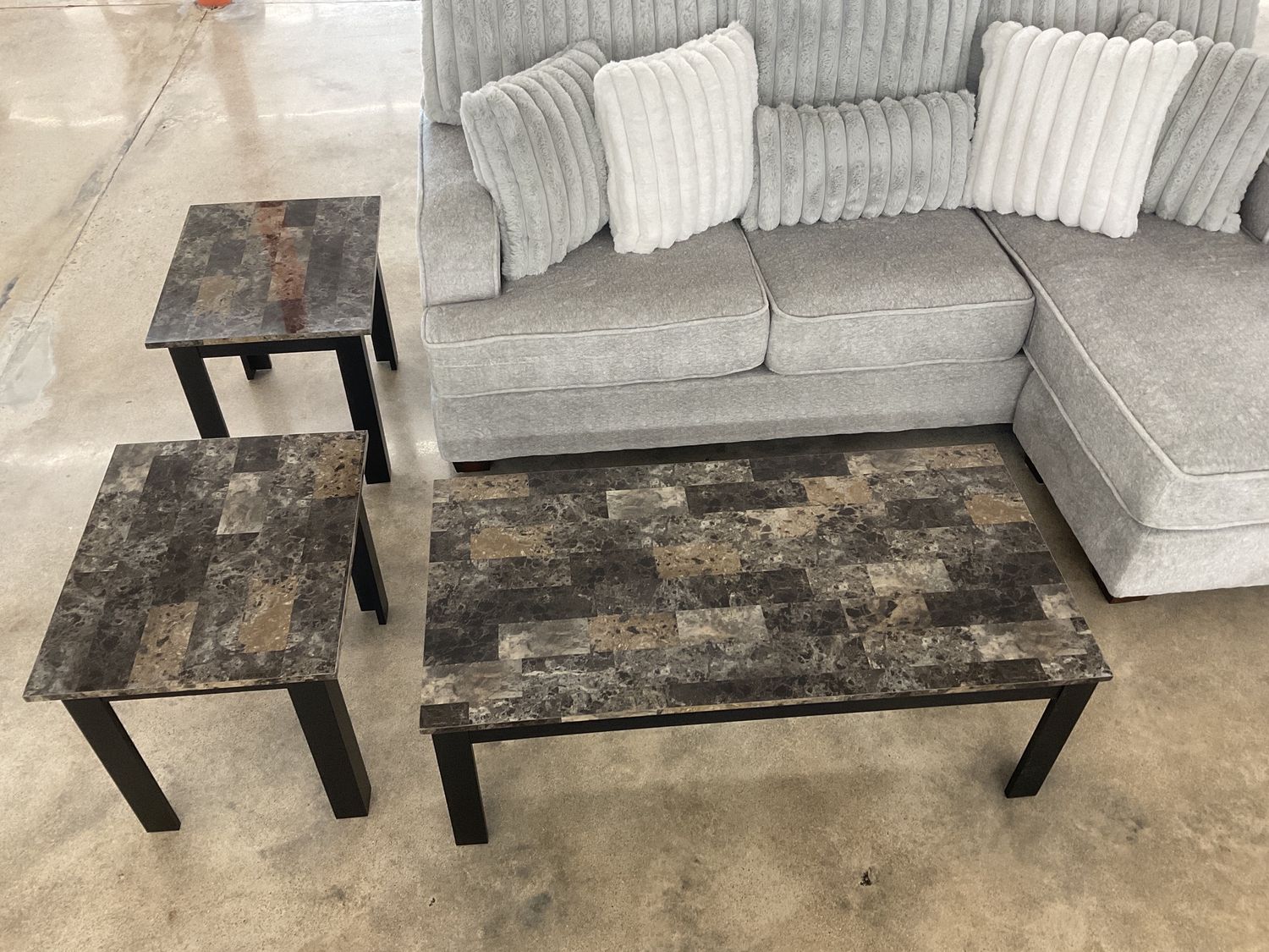 Luna brown faux 3pc coffee table set