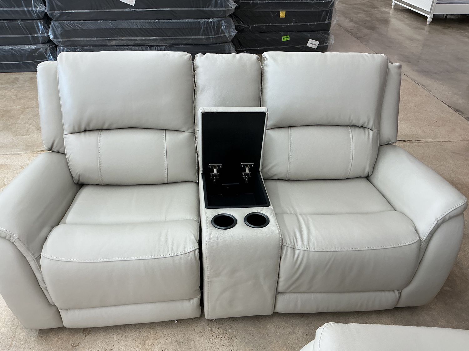 Real Leather Beige Power Loveseat