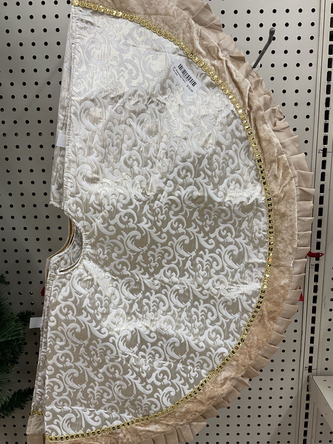 36” White/Gold Fabric Tree Skirt