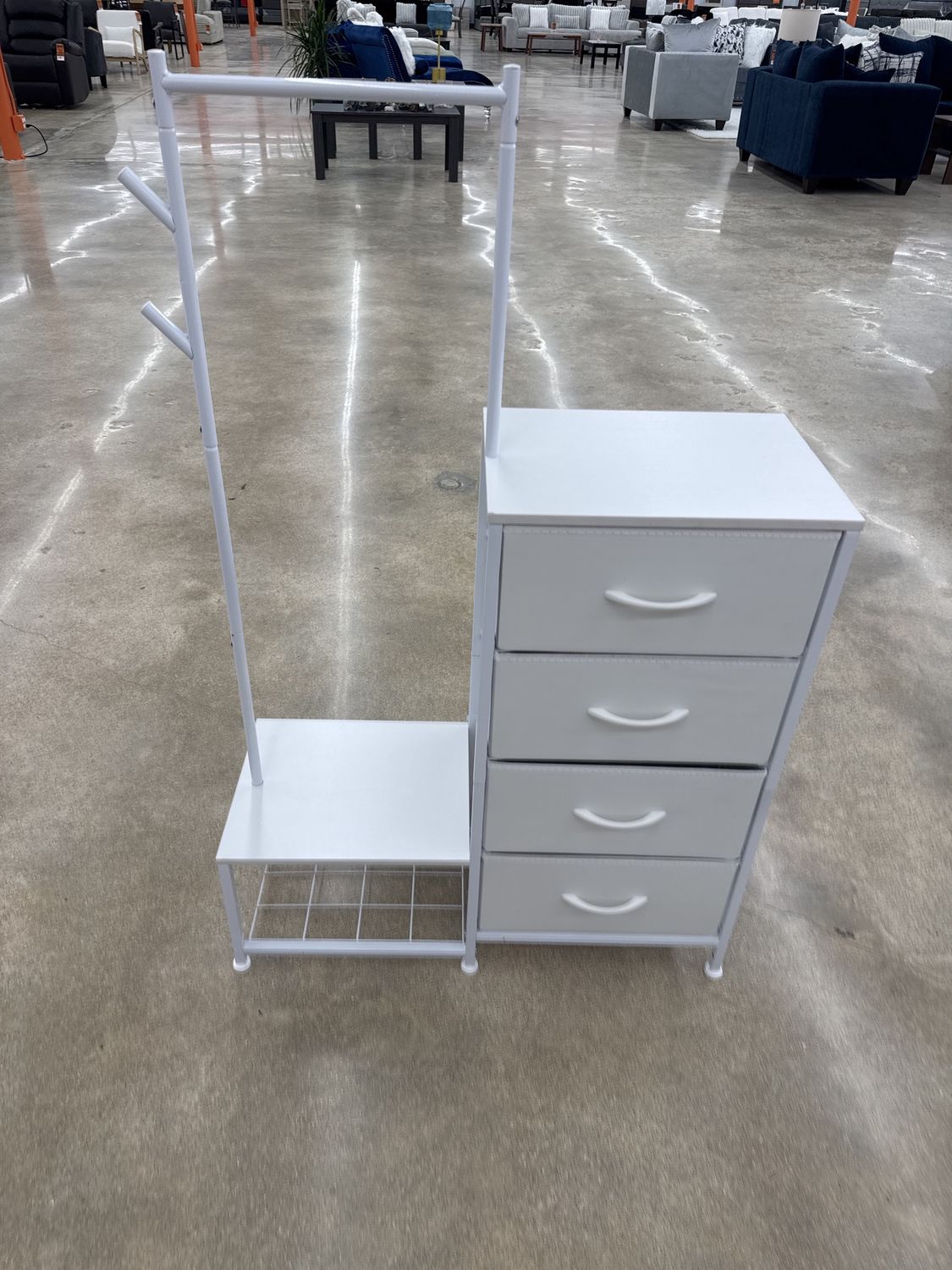 Dresser with hanging rack and shoe storage