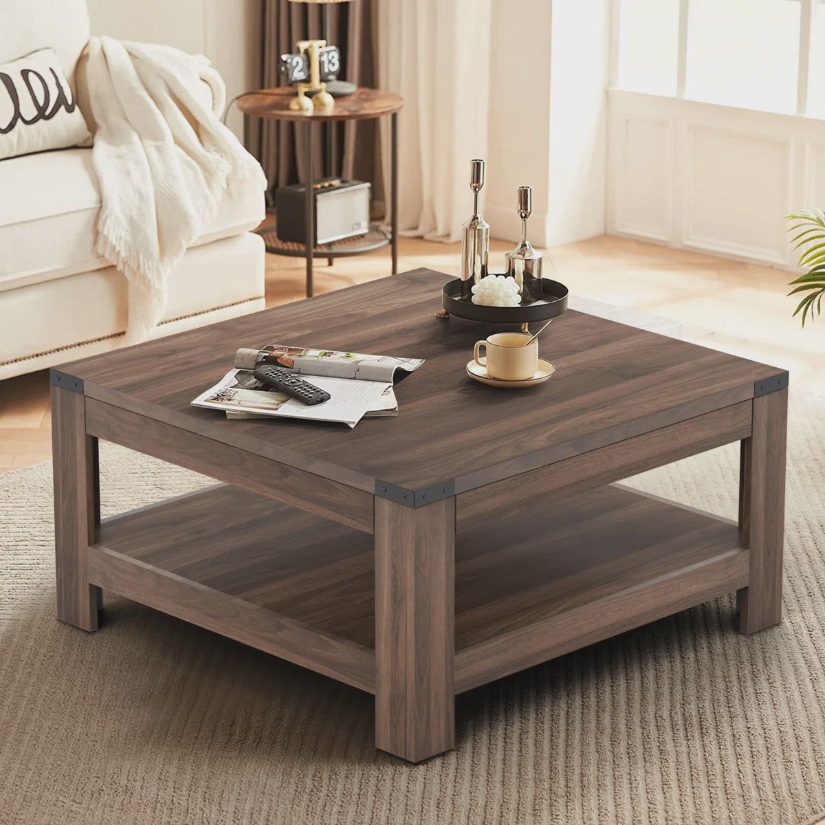 Square Coffee Table 2-Tier w/Storage