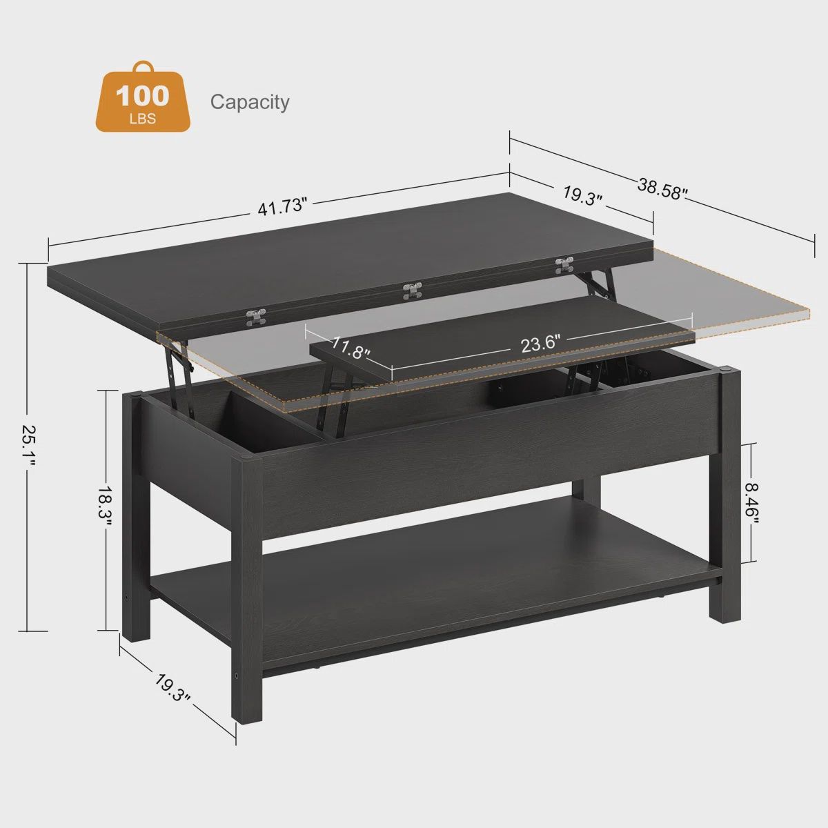 Lift-Top Coffee Table Black