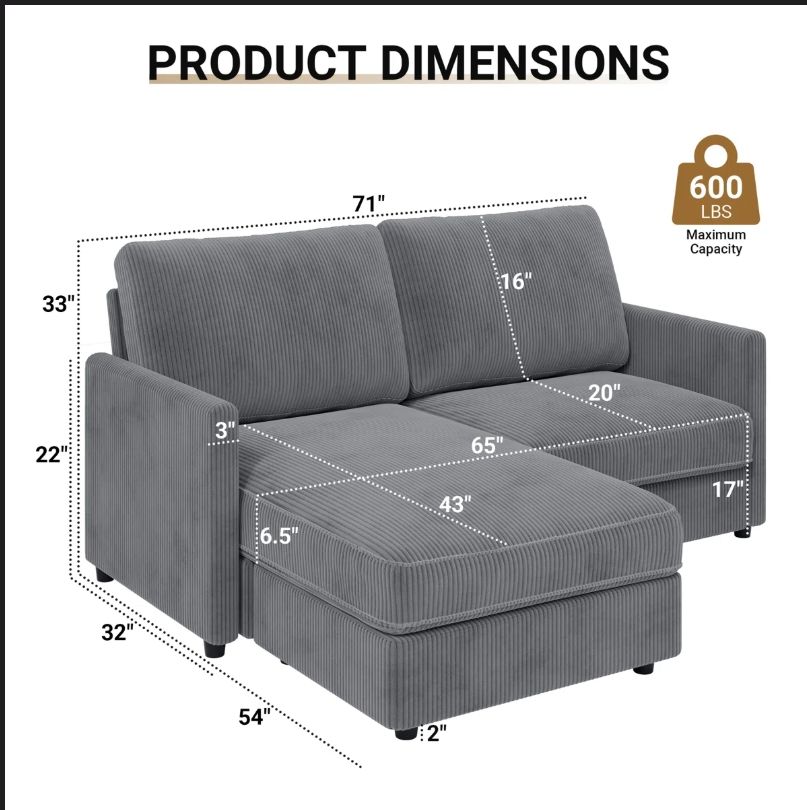 corduroy 2 seater sofa with ottoman