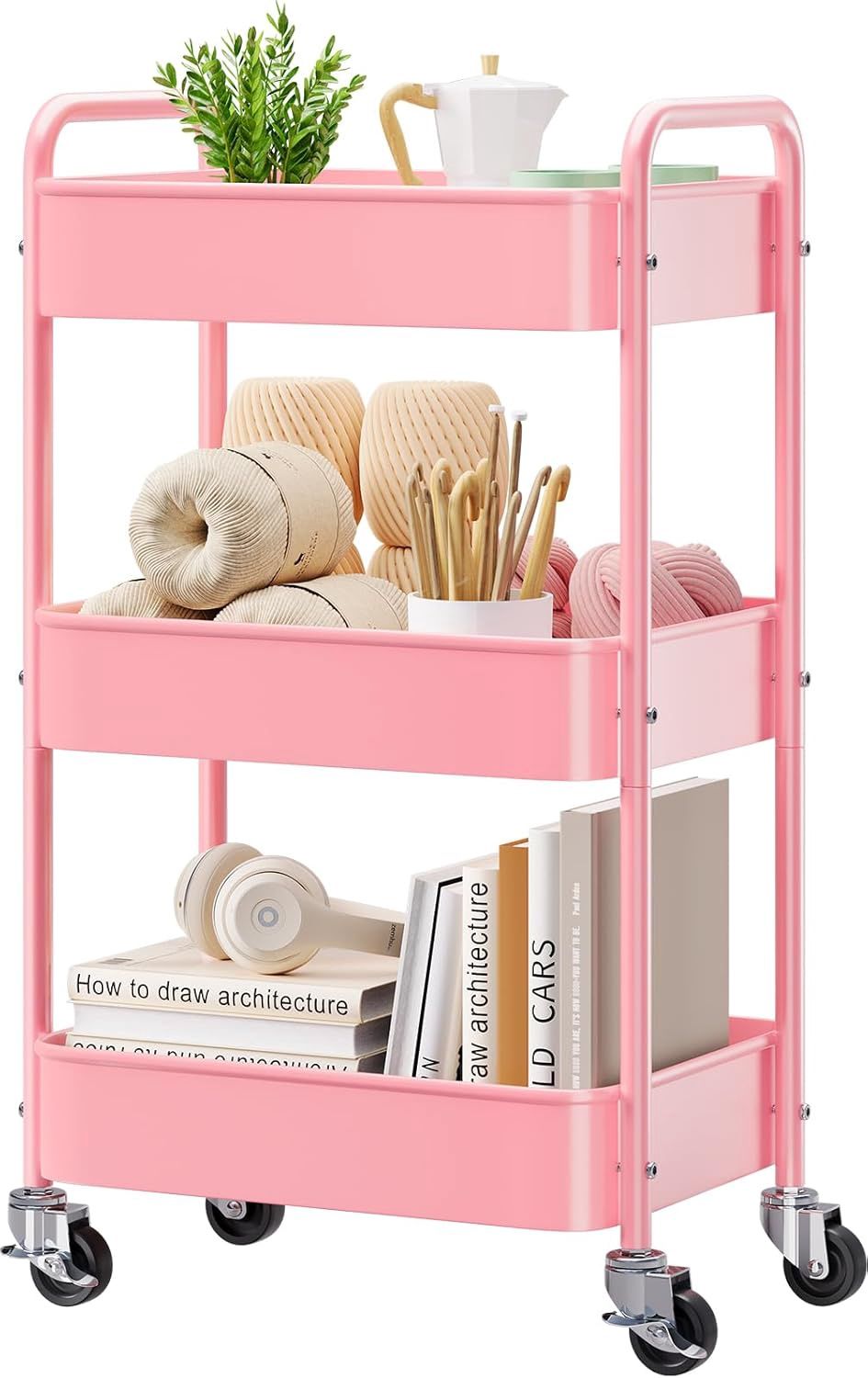 Pink 3 tier rolling cart