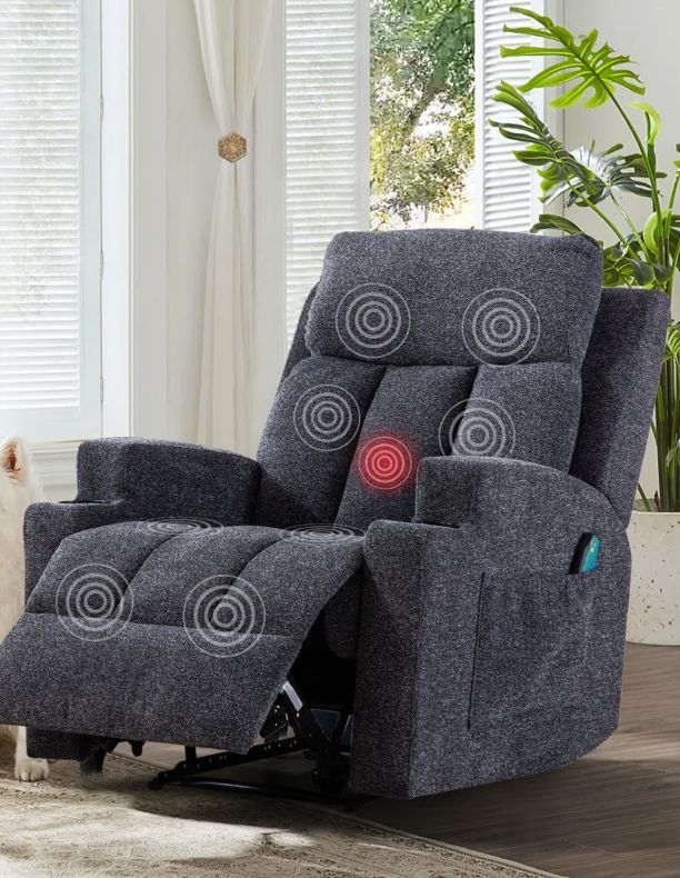 Gray upholstered massage manual recliner