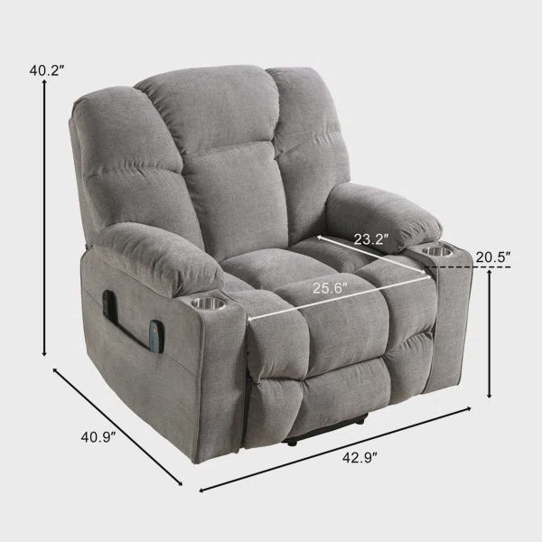 Gray Wide, Oversized Power Lift Chair With Heat and Massage