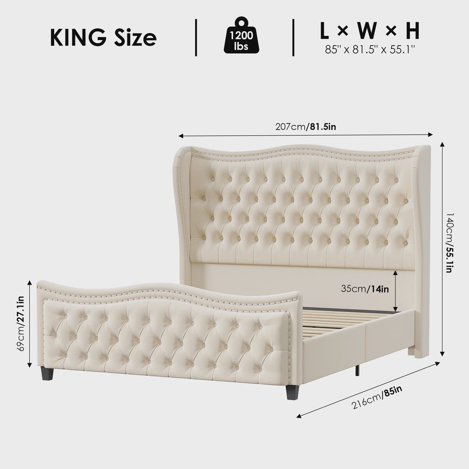 Off White Upholstered Wingback King Bed