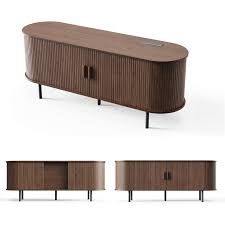 Tambour Sliding Door 55' TV  Stand, Walnut