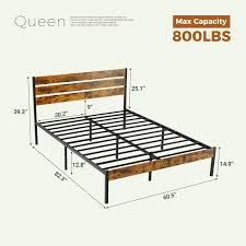 ZUNMOS Queen Platform w/Headboard &amp; Footboard, BROWN