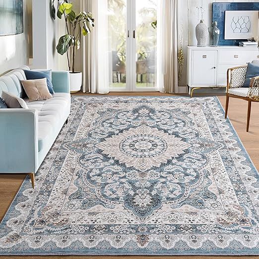 Washable Area Rug 6x9 (Gray Blue/Brown)