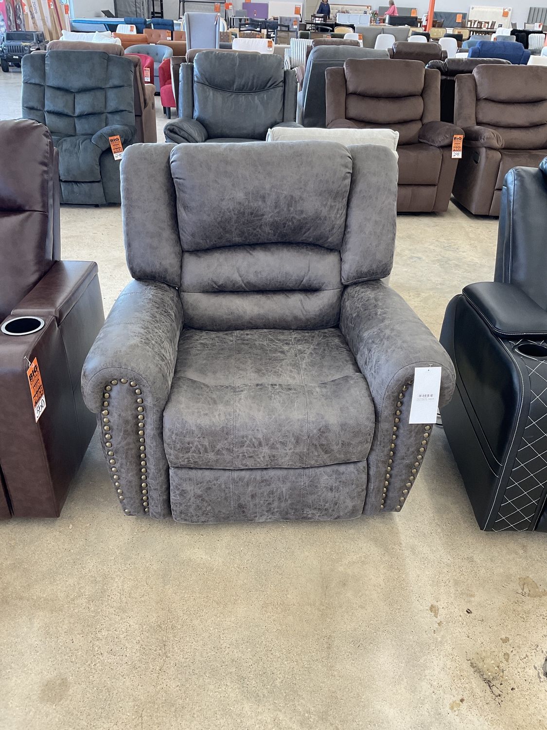 Gray Studded Power Recliner w/USB Ports