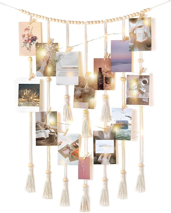 Boho Hanging Photo Display w/String Lights