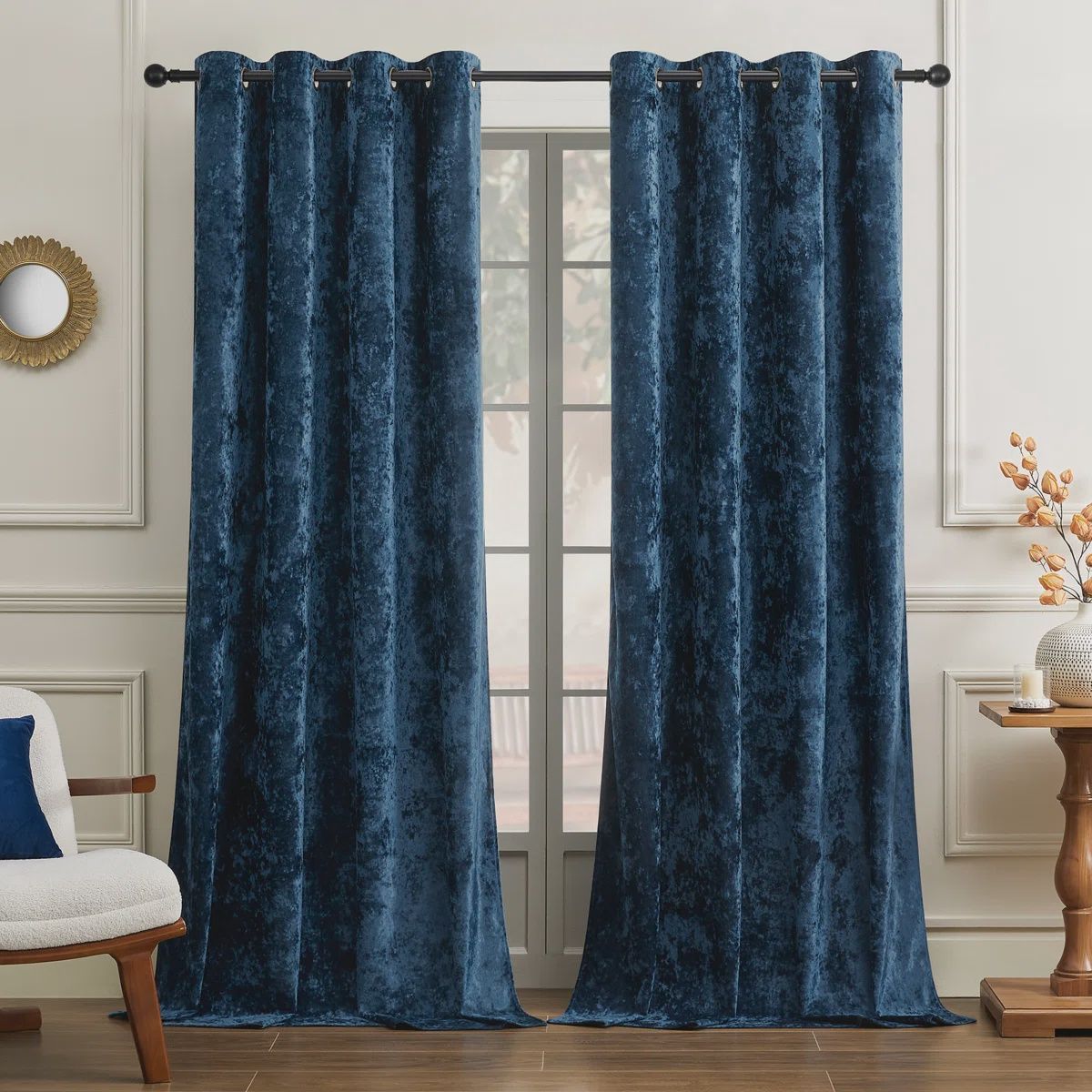 Crushed Velvet Blue 2PK Panels, 52Lx84W