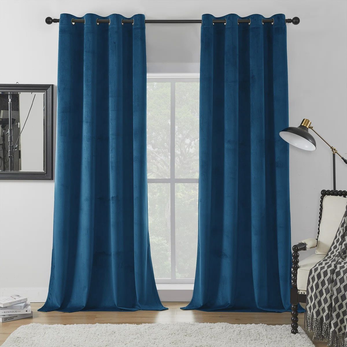 Dark Blue Velvet Panel 2PK, 52X84L
