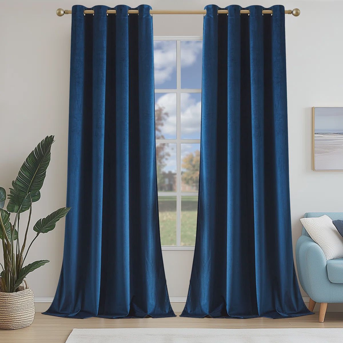 Deavion Velvet Panels Navy, 52Wx84L