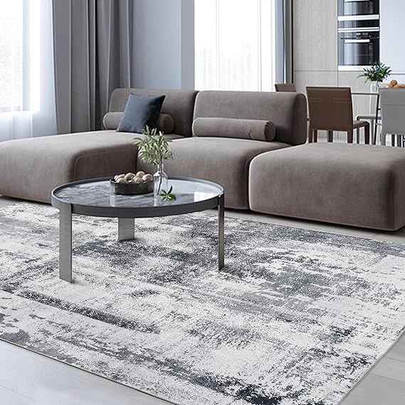 Abstract Gray 9x12 Rug, Waterproof