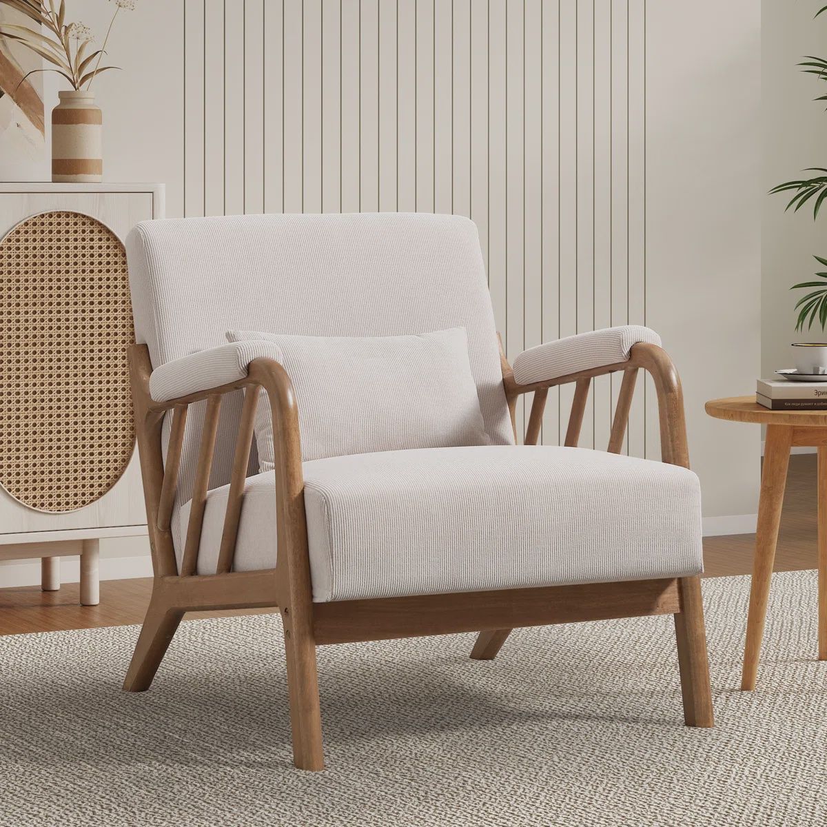 Padded Arm Beige Chair