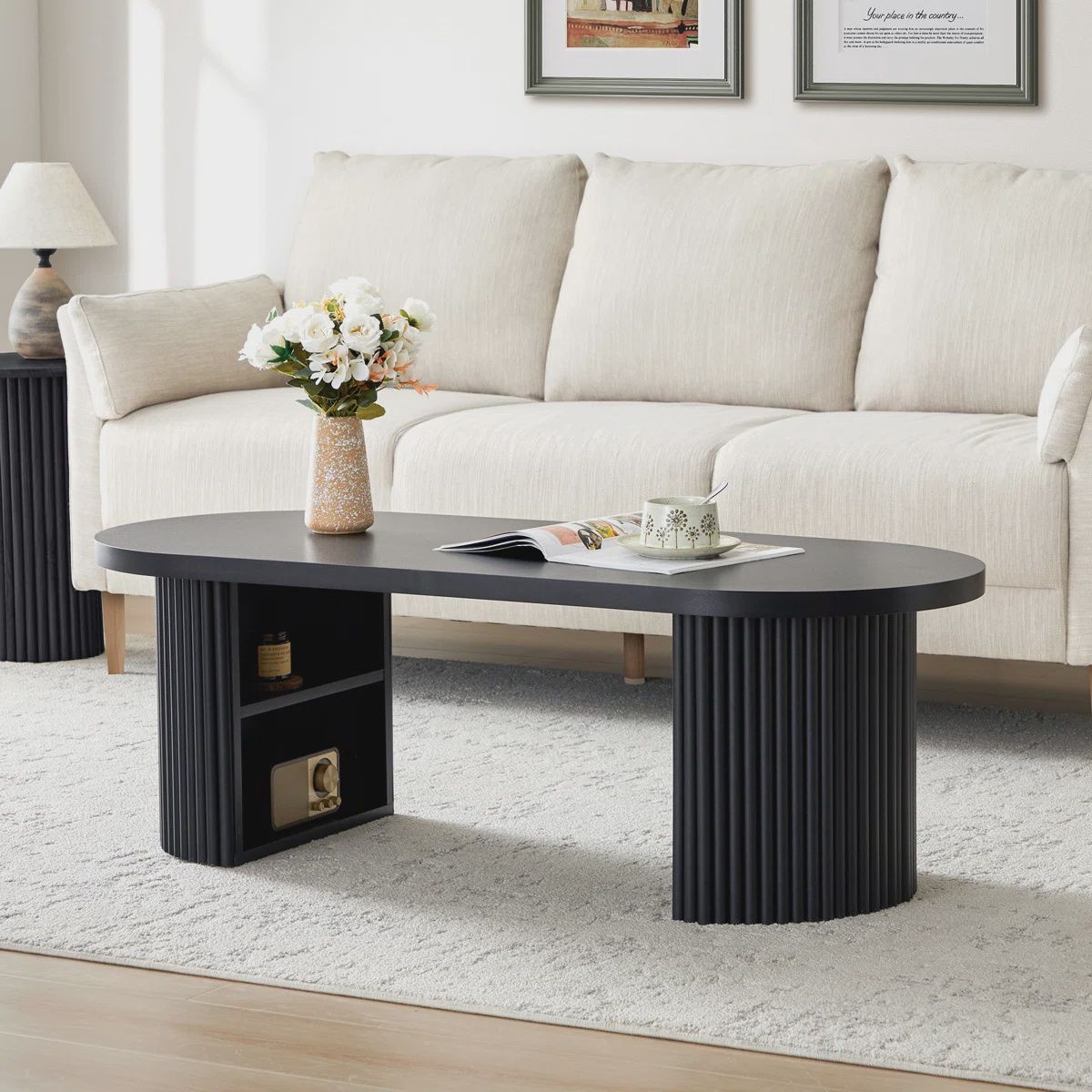 Oval Coffee Table with Storage