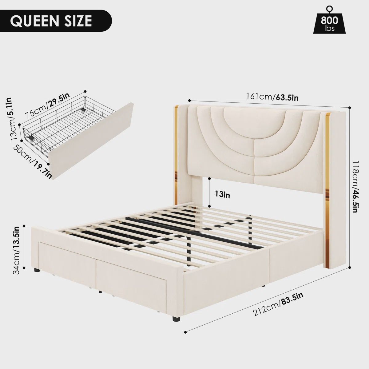 Velvet Wingback, Led Bed (Queen)