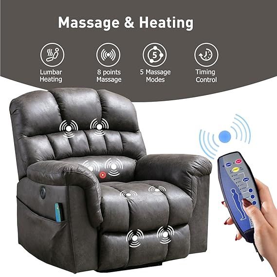 Grey Faux Leather Power Lift &amp; Massage/Heat