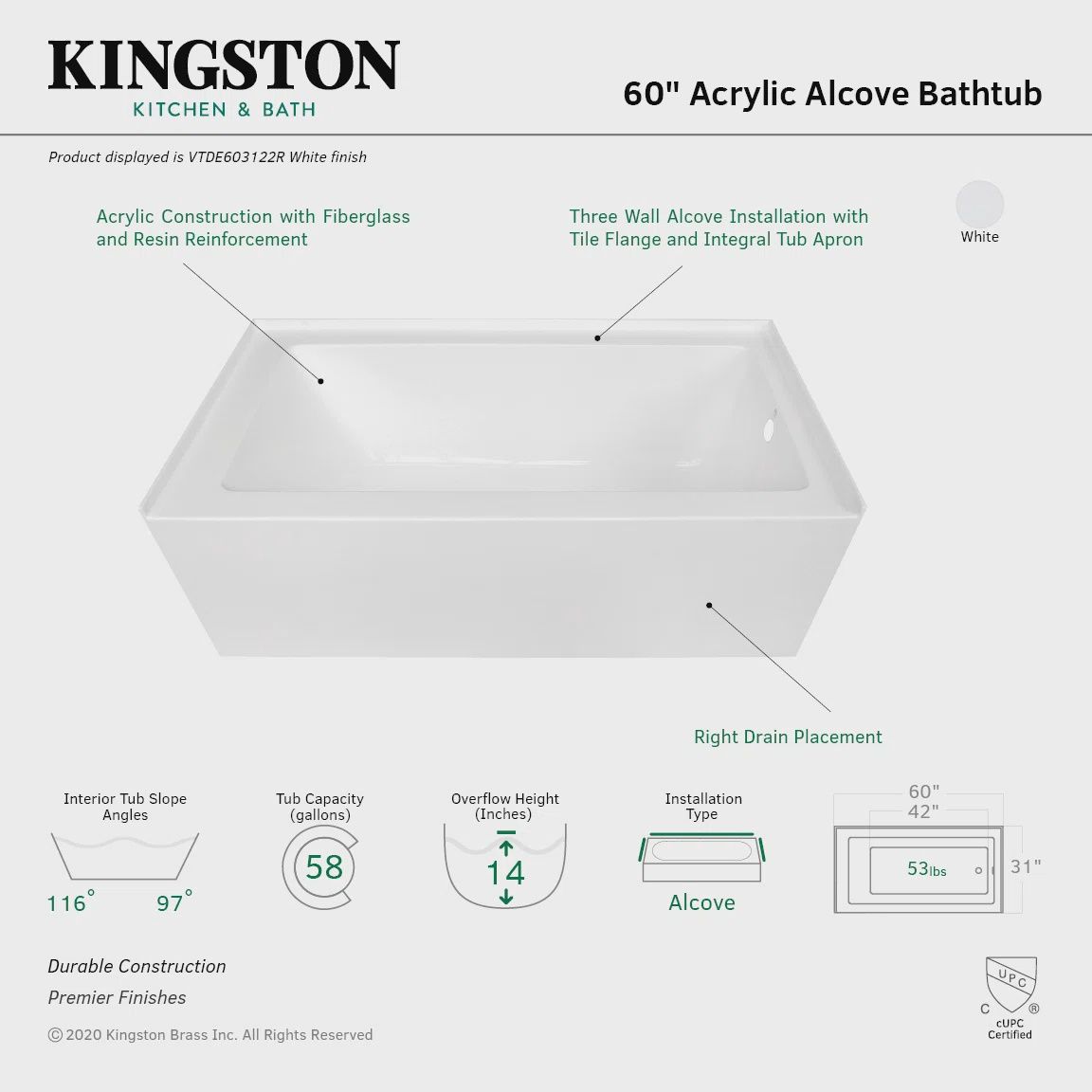 Kingston Acrylic Tub