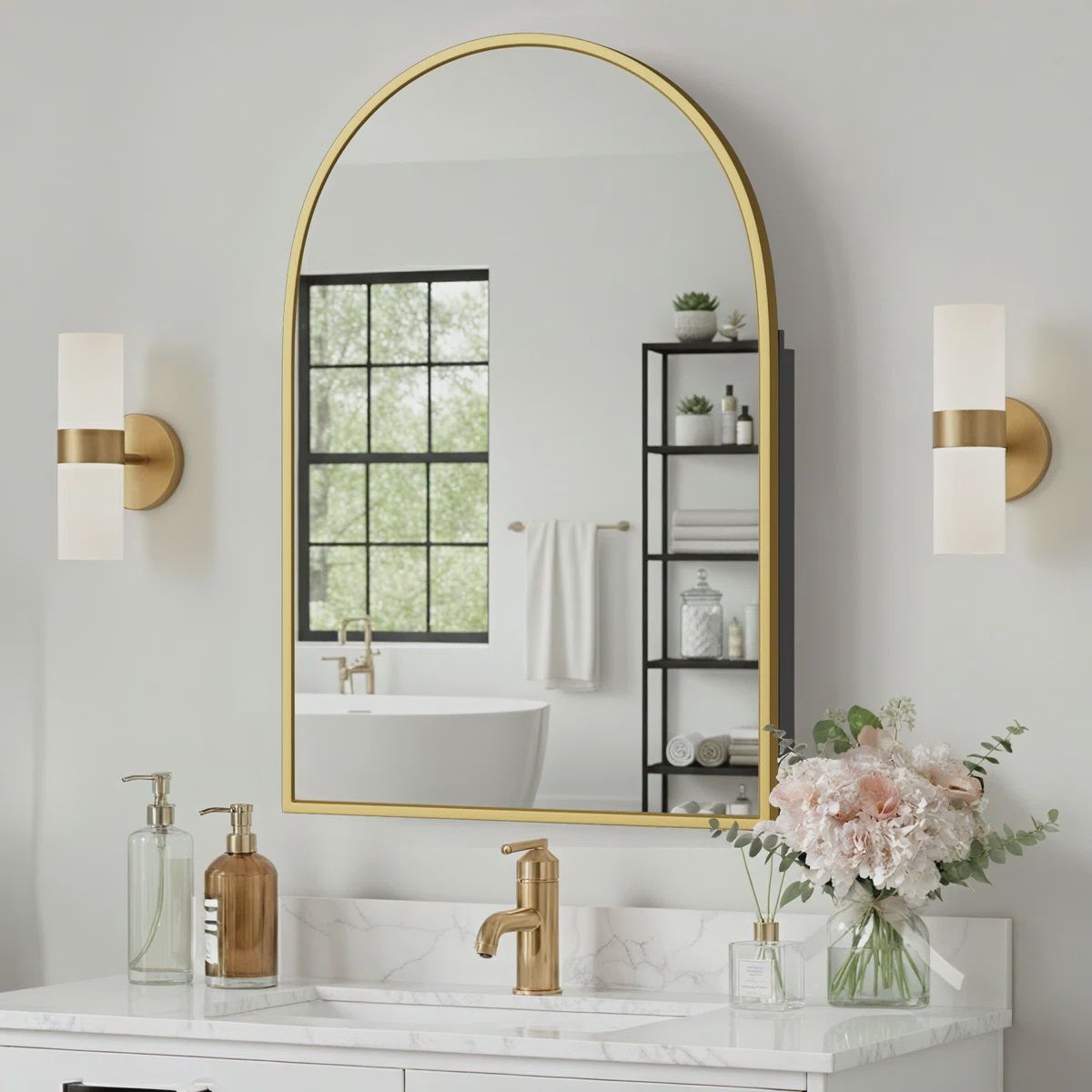 Gold Arched Medicine Cabinet Mirror