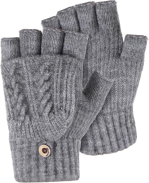 Fingerless Knitted Gloves, Dark Grey