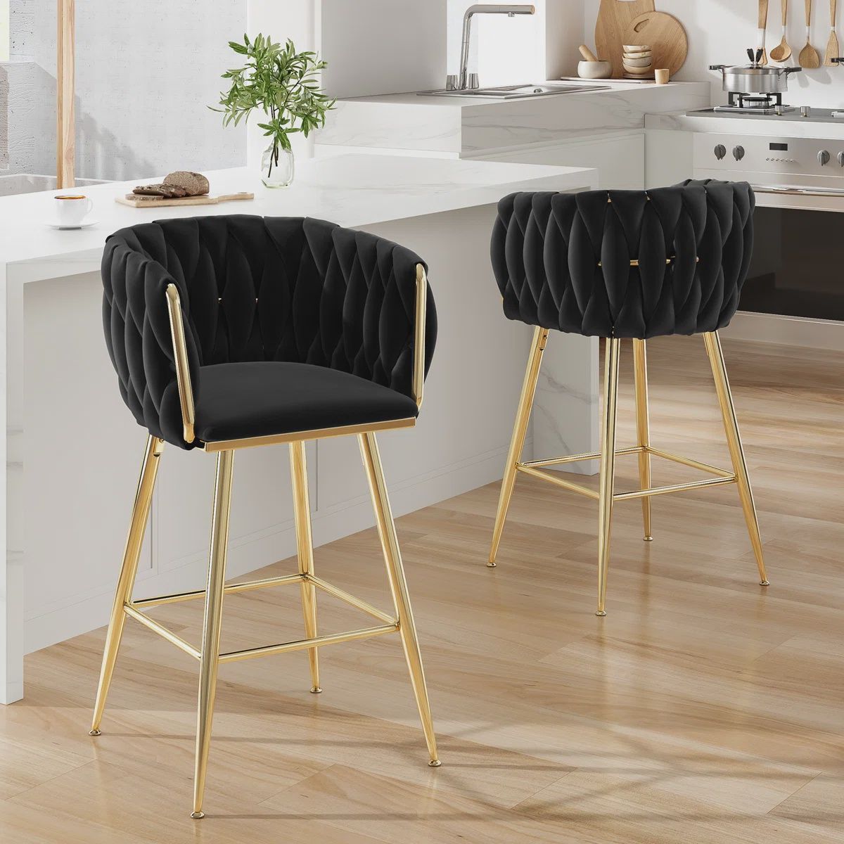 Upholstered Gold &amp; Black Counter Stools (2PK)