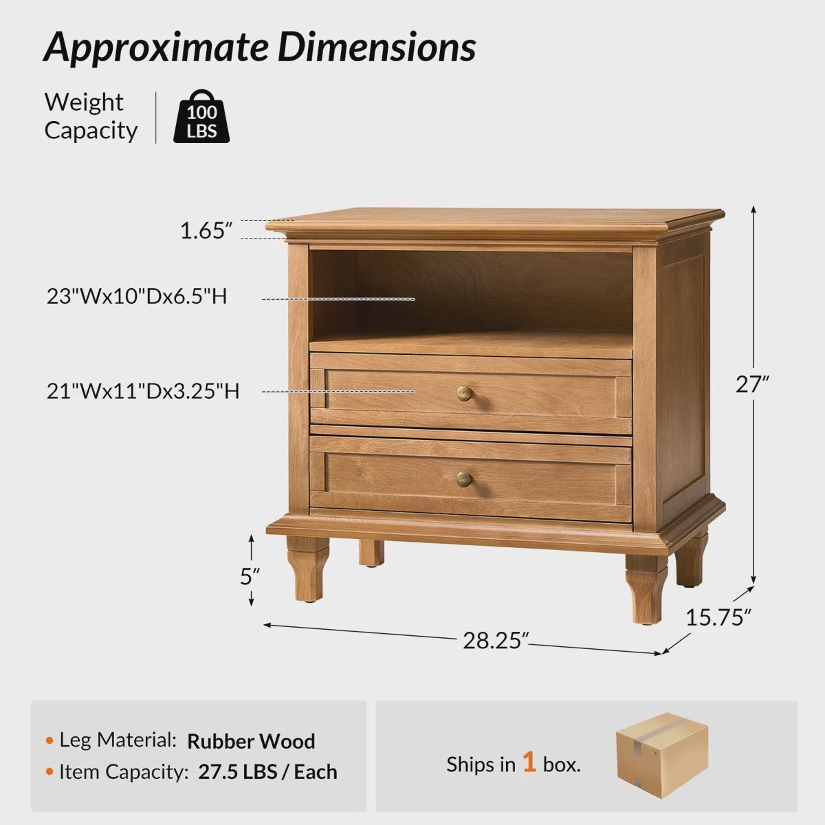 Arthelia LED 2 Drawer End Table, Acorn