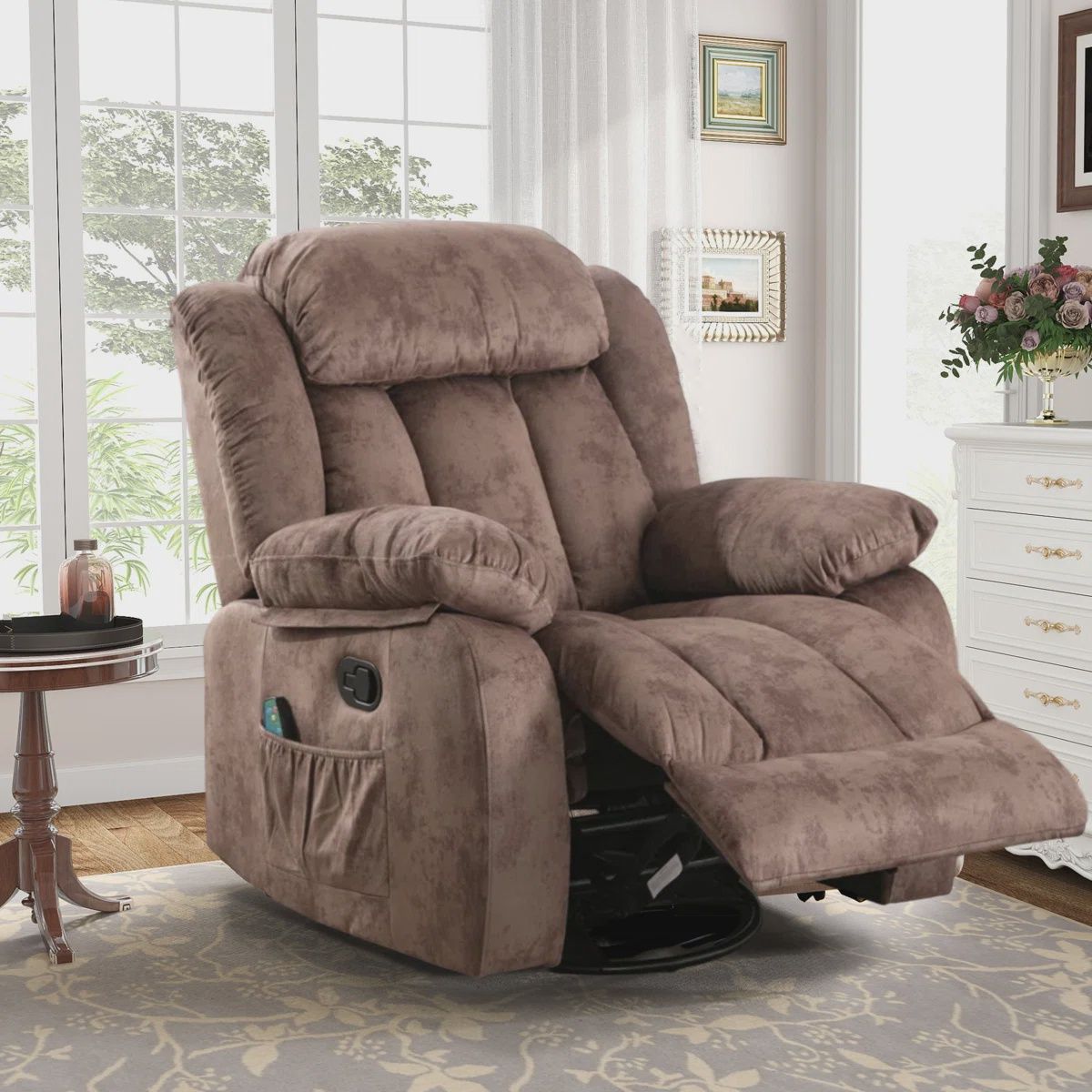 Brown Contemporary Swivel Rocker Recliner