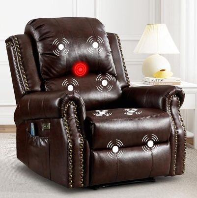 Chocolate Leather Power,Heat, &amp; Massage w/Nailhead Trim