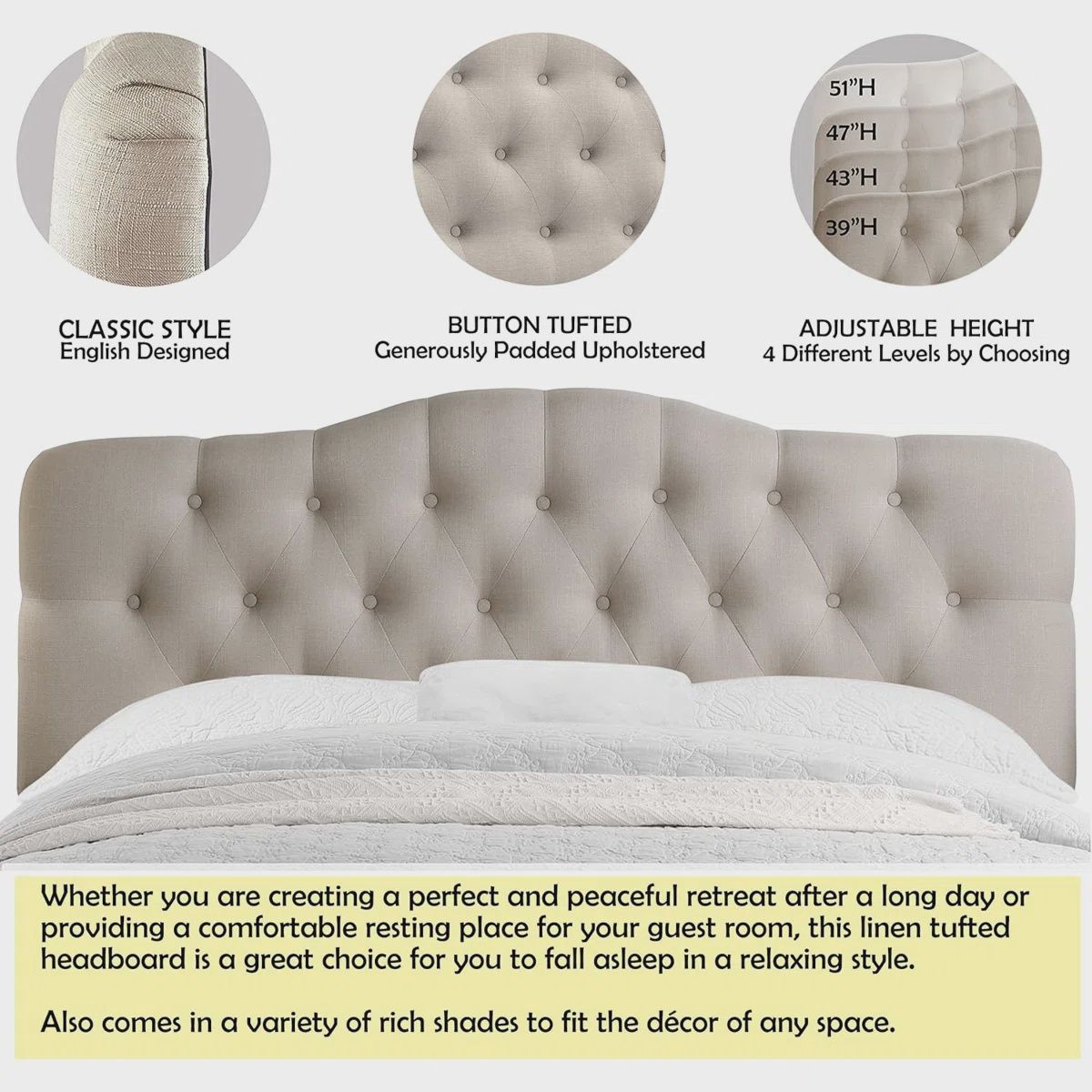 Tufted Upholstered Headboard (King)