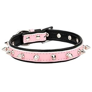 Pink Spiked Studded Leather Collar (11.5-15' Neck)