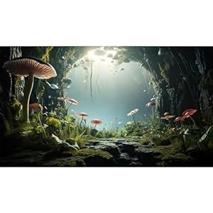 Aquarium Background Foggy Stone Mushrooms(30x18)