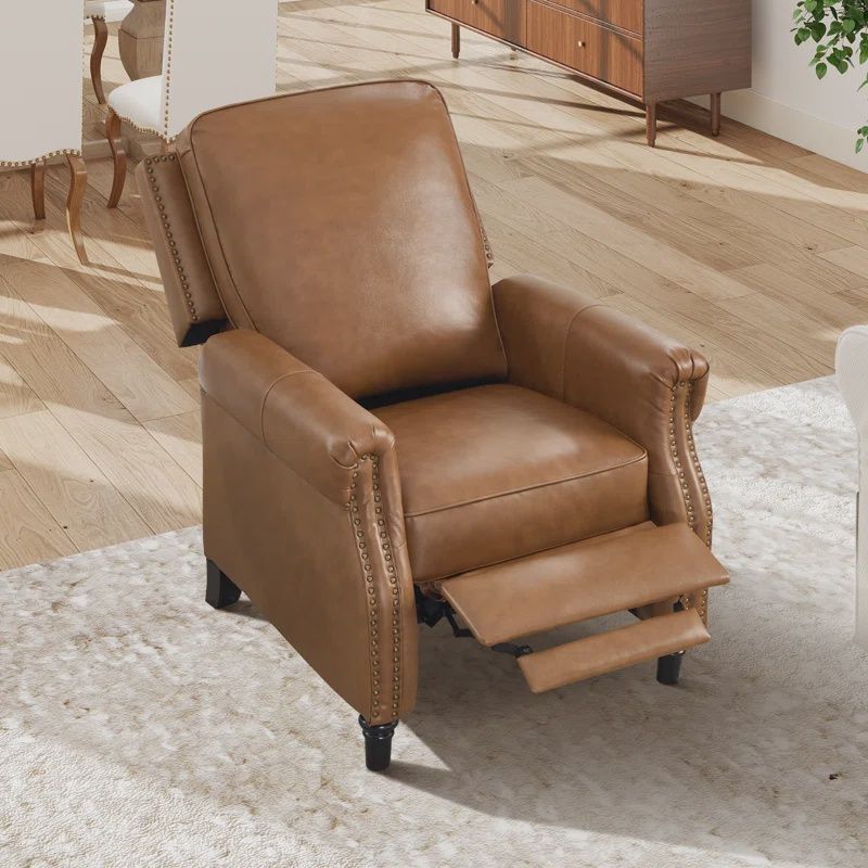 Turmeric Brown Push Back with Nailhead Trim Top Genuine Leather
