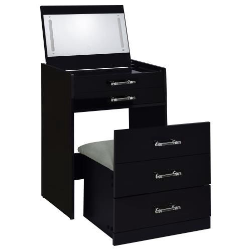 Danbury 3-Drawer Makeup Vanity with Stool (Black)
