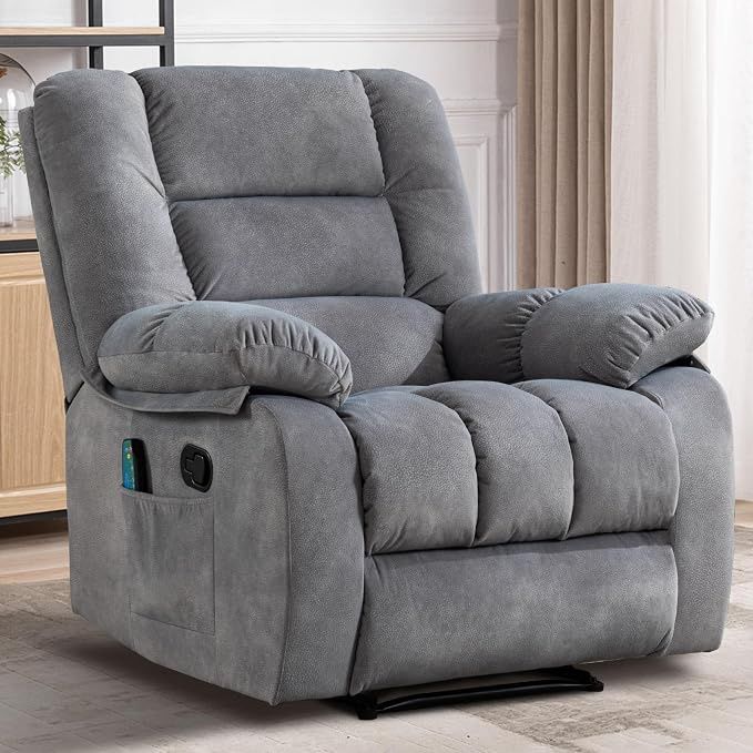 Light Gray Manual Recliner with Heat and Massage