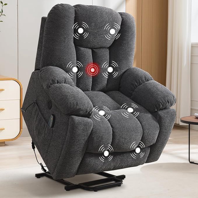 Gray Power Lift Recliner with Heat and Massage