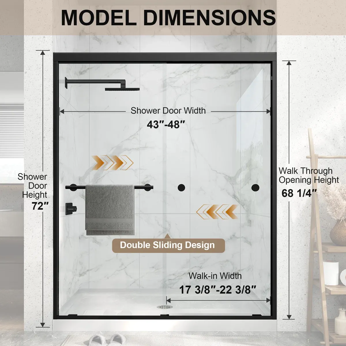 H Sliding Framed Shower Door with Clear Tempered Glass