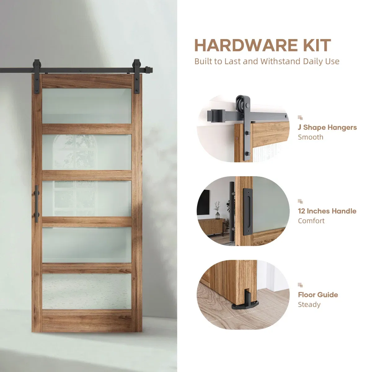 Brown Glass Manufactured Wood Barn Door
