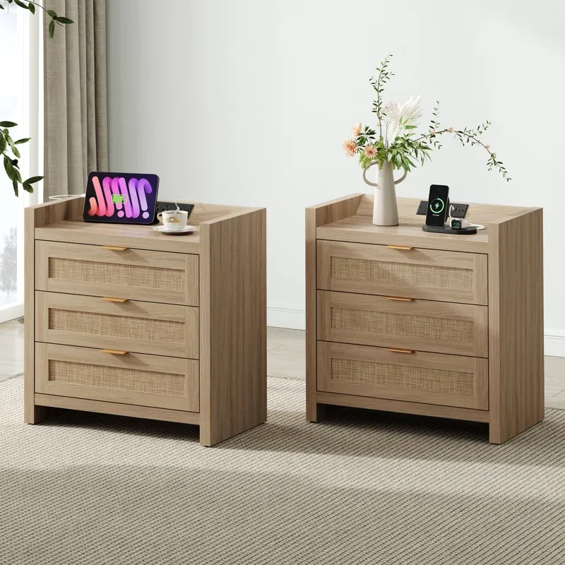Ashvir Rattan 3 Drawer Night Stands (Set of 2)