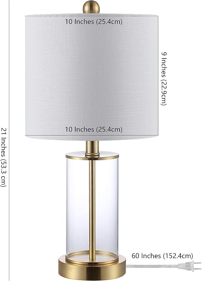 JONATHAN Y Abner 21" Clear Glass Table Lamp, Brass Gold