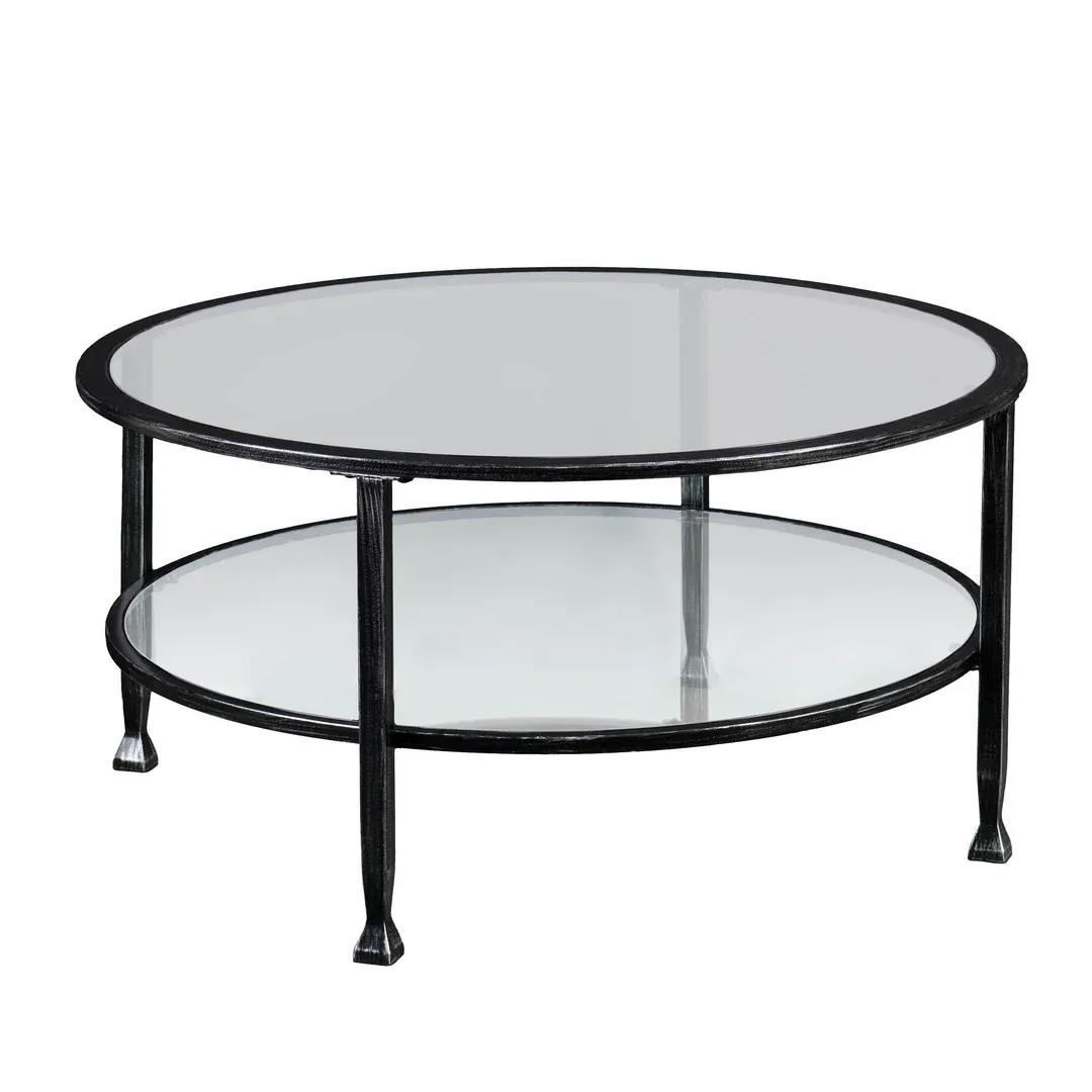 SEI Furniture Jaymes Round Glass Top Coffee Table in Black